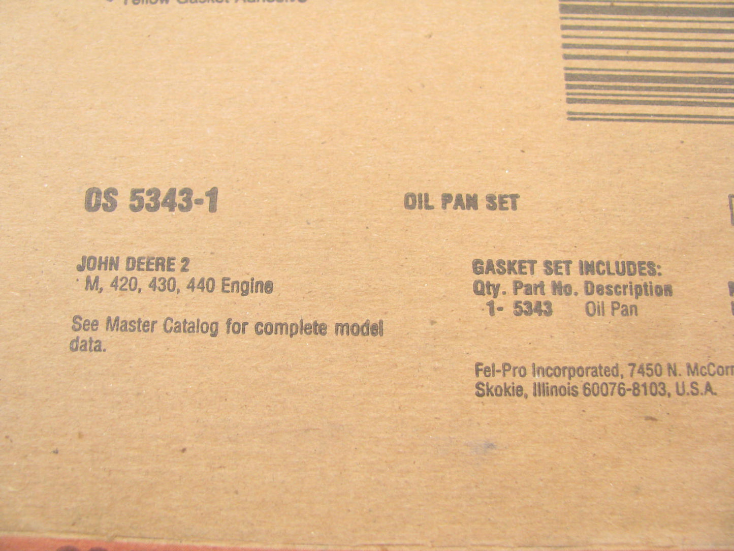 Fel-pro OS5343-1 Engine Oil Pan Gasket For John Deere M 420 430 440
