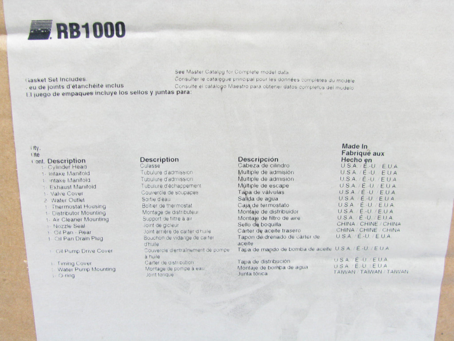 Fel-pro RB1000 Full Engine Gasket Set For 1979-1992 GM 151 2.5L Iron Duke