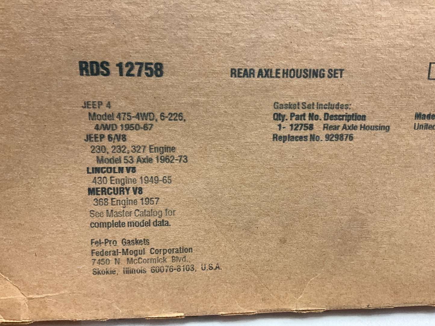 Fel-pro RDS12758 Axle Housing Cover Gasket - Rear