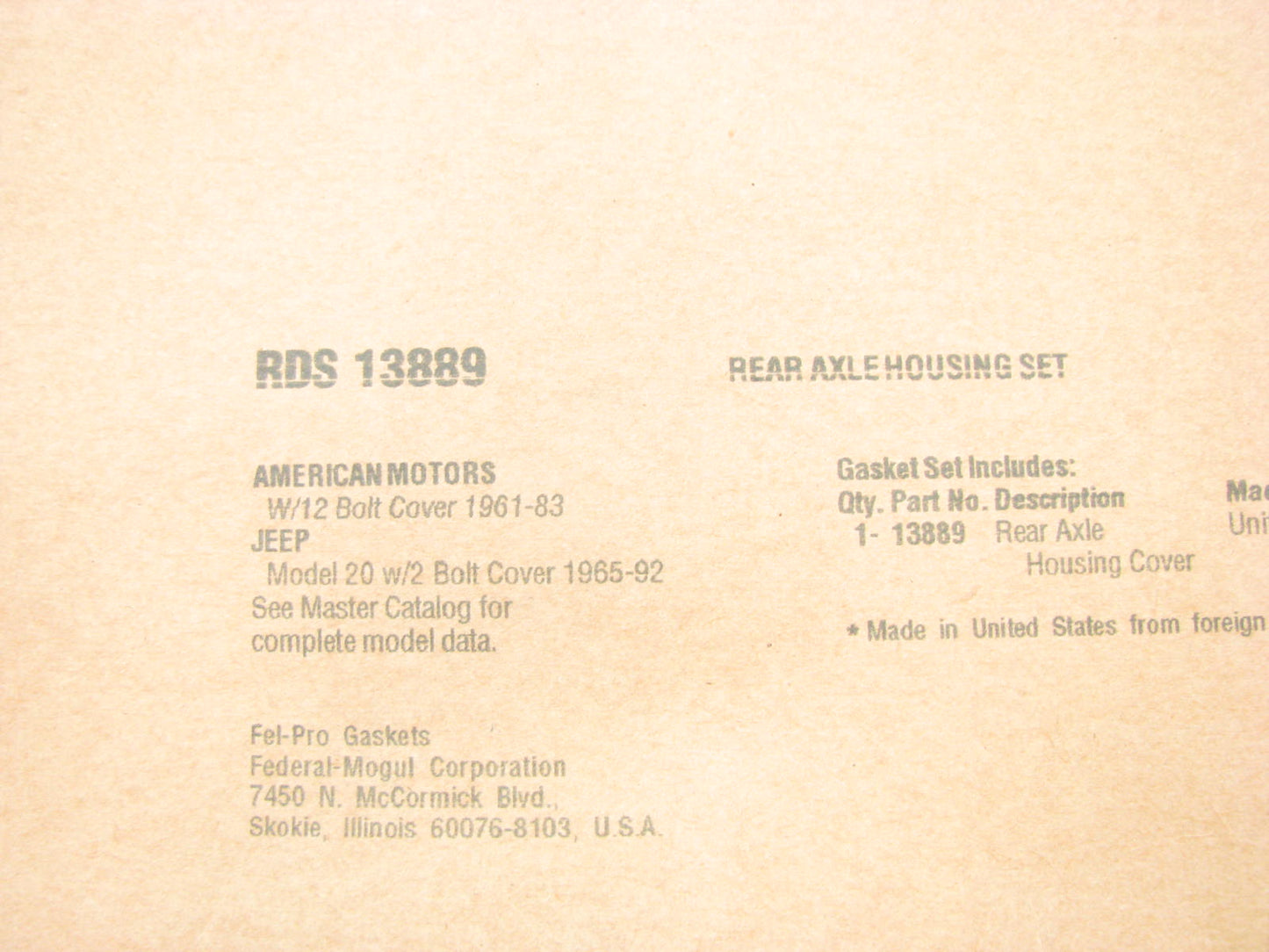 Fel-pro RDS13889 Differential Carrier Gasket