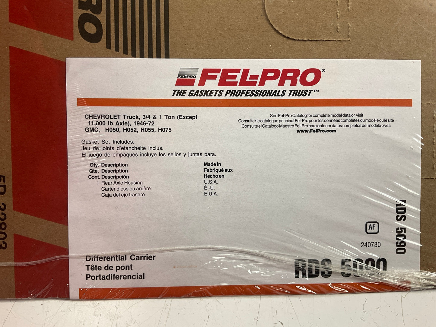 Fel-pro RDS5090 REAR Differential Cover Gasket - 1942-1972 GMC 10 Bolt H052 H072
