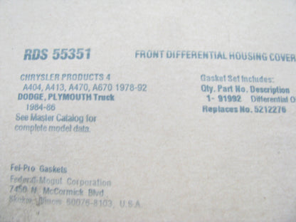 Fel-pro RDS55351 Auto Trans Differential Cover Gasket For Chrysler 10-Bolt A404