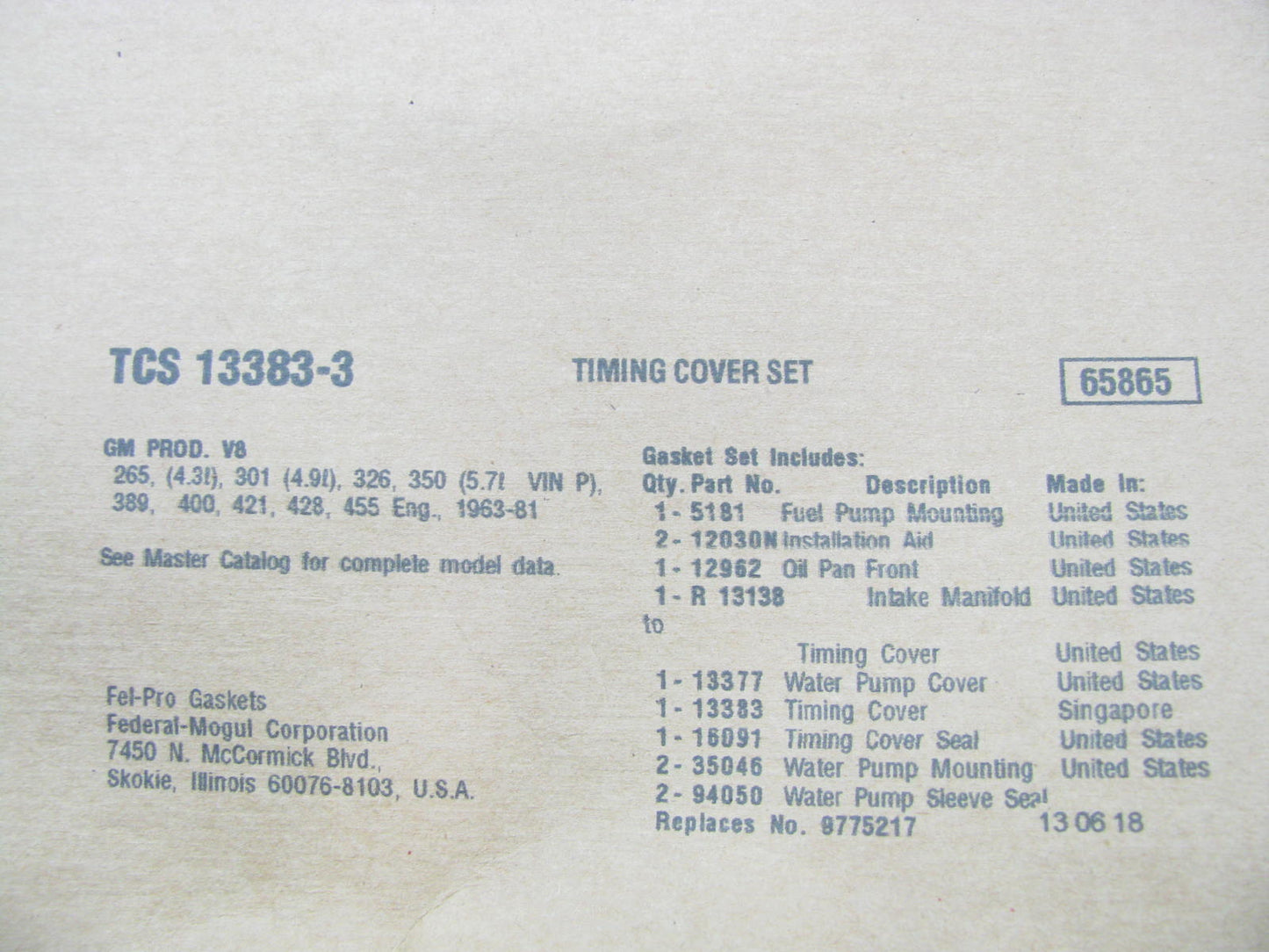 Fel-pro TCS13383-3 Engine Timing Cover Gasket Set
