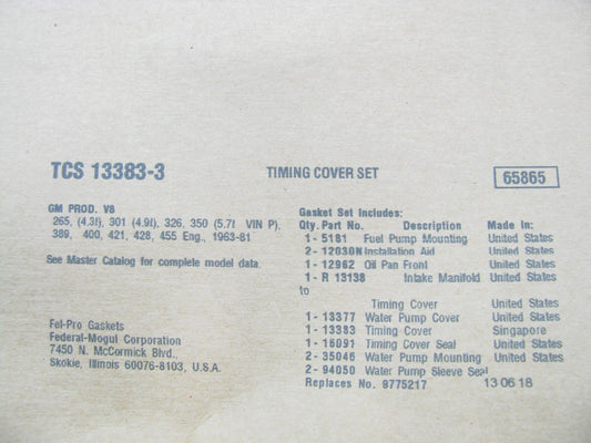 Fel-pro TCS13383-3 Engine Timing Cover Gasket Set