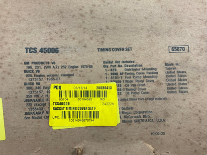 Fel-Pro TCS45006 Timing Cover Gasket Set 1966-89 Buick Chevrolet 196 231 252 350