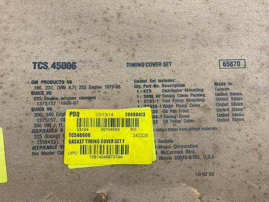 Fel-Pro TCS45006 Timing Cover Gasket Set 1966-89 Buick Chevrolet 196 231 252 350