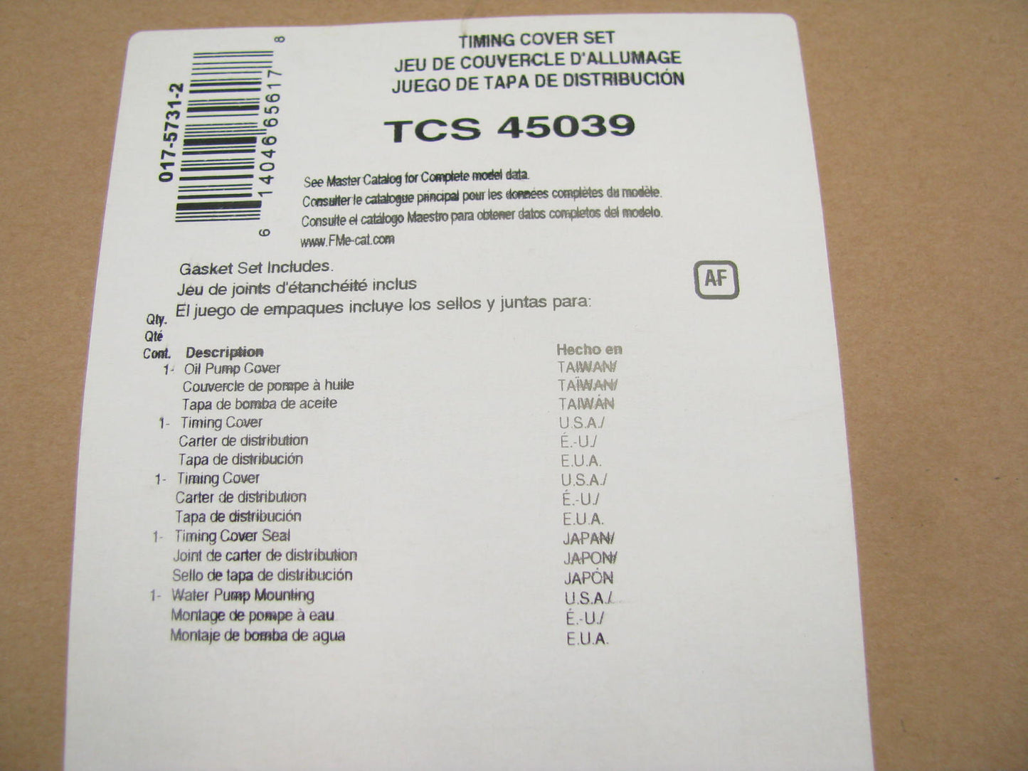 Fel-pro TCS45039 Timing Cover Gasket Set 94-95 Toyota Pickup, 4runner 2.4L I4