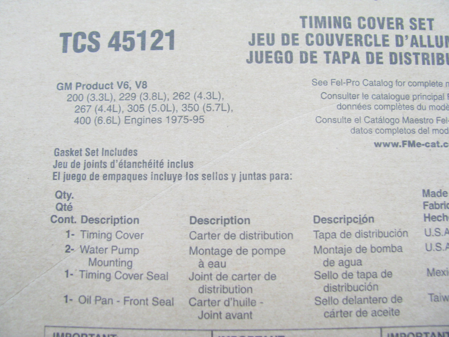 Fel-pro TCS45121 Timing Cover Gasket Set