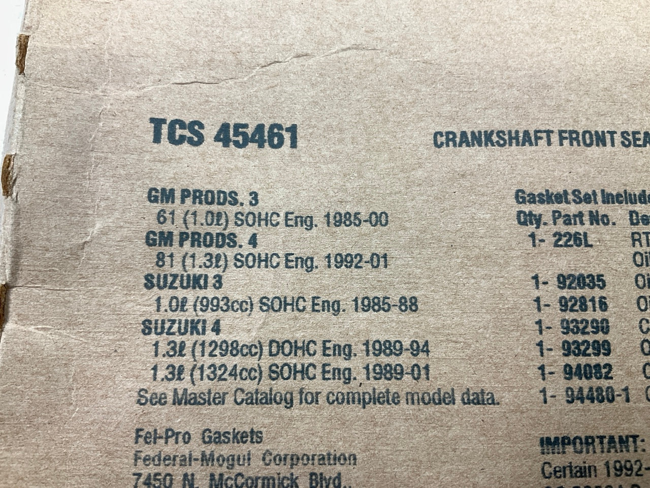Fel-Pro TCS45461 FRONT Engine Crankshaft Seal Set