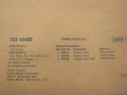 Fel-pro TCS45492 Timing Cover Gasket Set For John Deere 201 227 241 254-L4