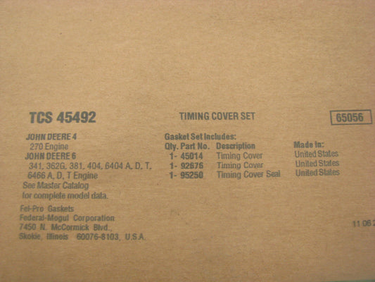 Fel-pro TCS45492 Timing Cover Gasket Set For John Deere 201 227 241 254-L4