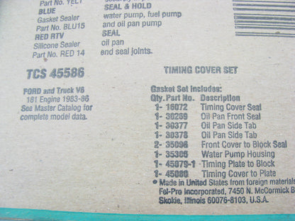 FEL-PRO TCS45586 Engine Timing Cover Gasket Set - 1983-1986 Ford 2.8L V6