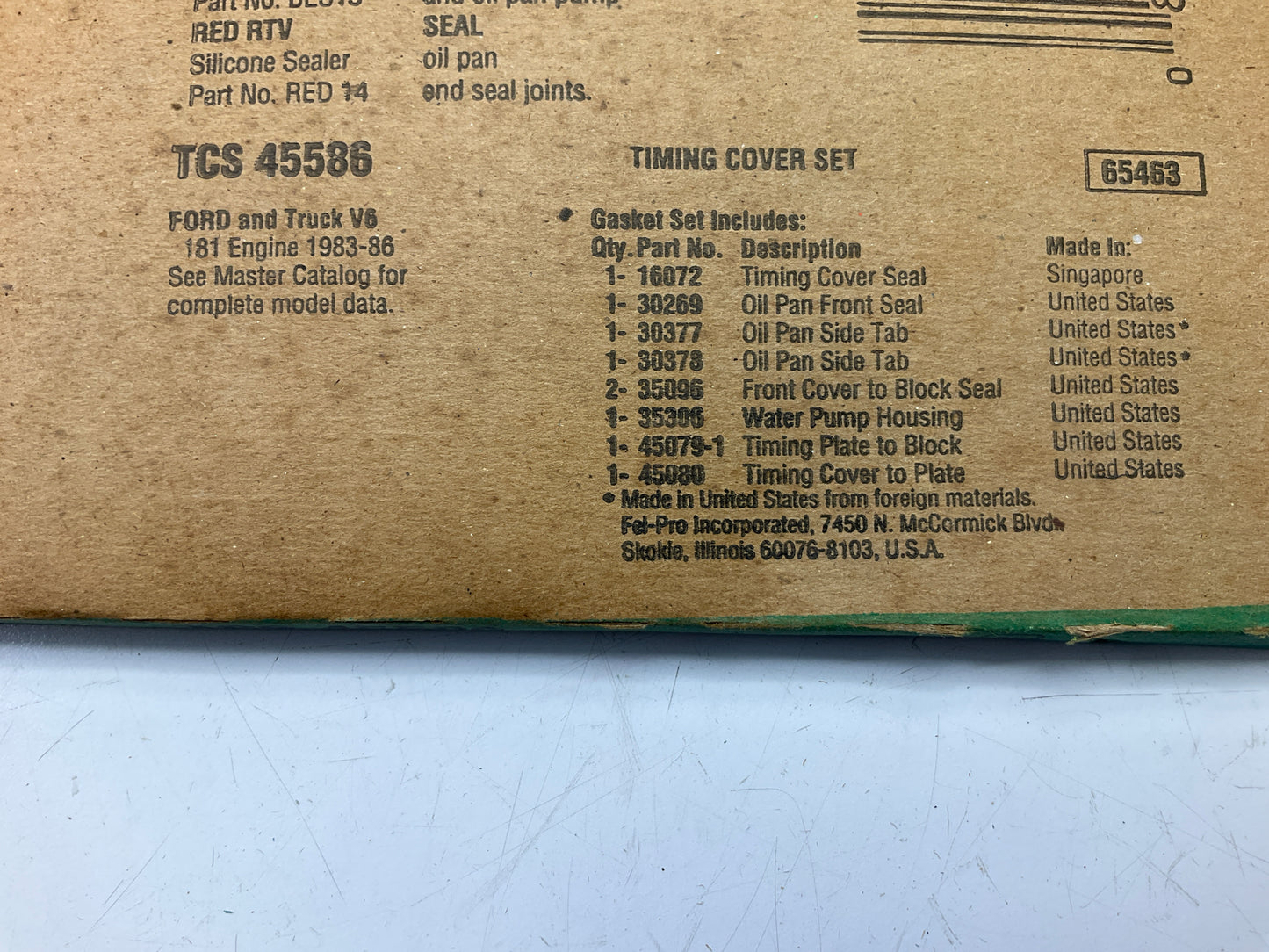 FEL-PRO TCS45586 Engine Timing Cover Gasket Set - 1983-1986 Ford 2.8L V6