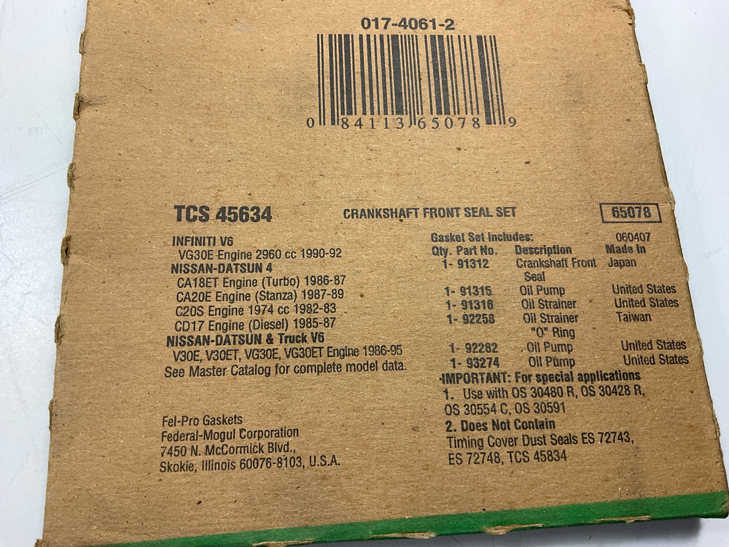 Fel-pro TCS45634 Engine Crankshaft Seal Kit, Front