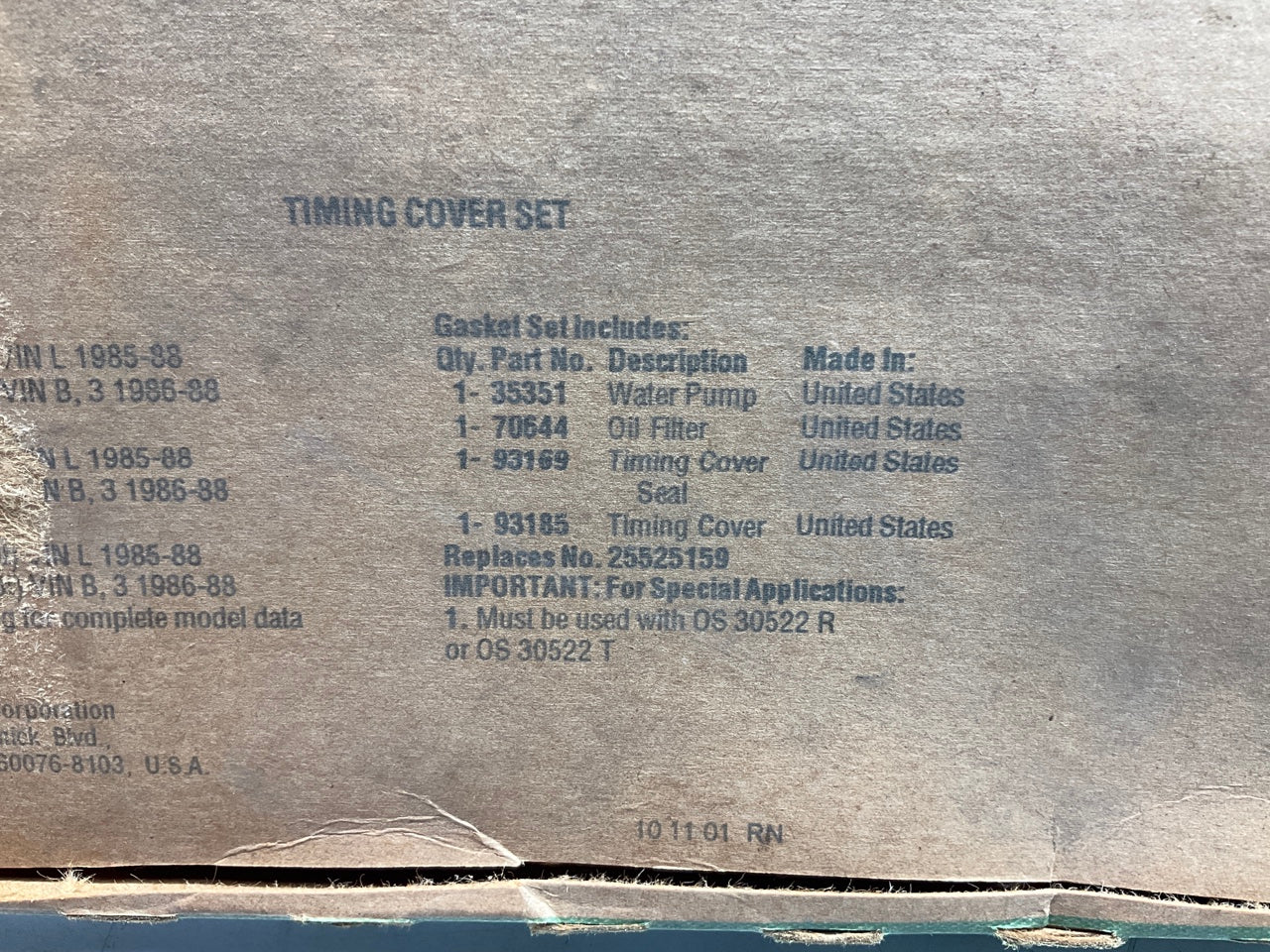 Fel-pro TCS45695 Timing Cover Gasket Set 1985-1988 GM 3.0L 3.8L V6 OHV
