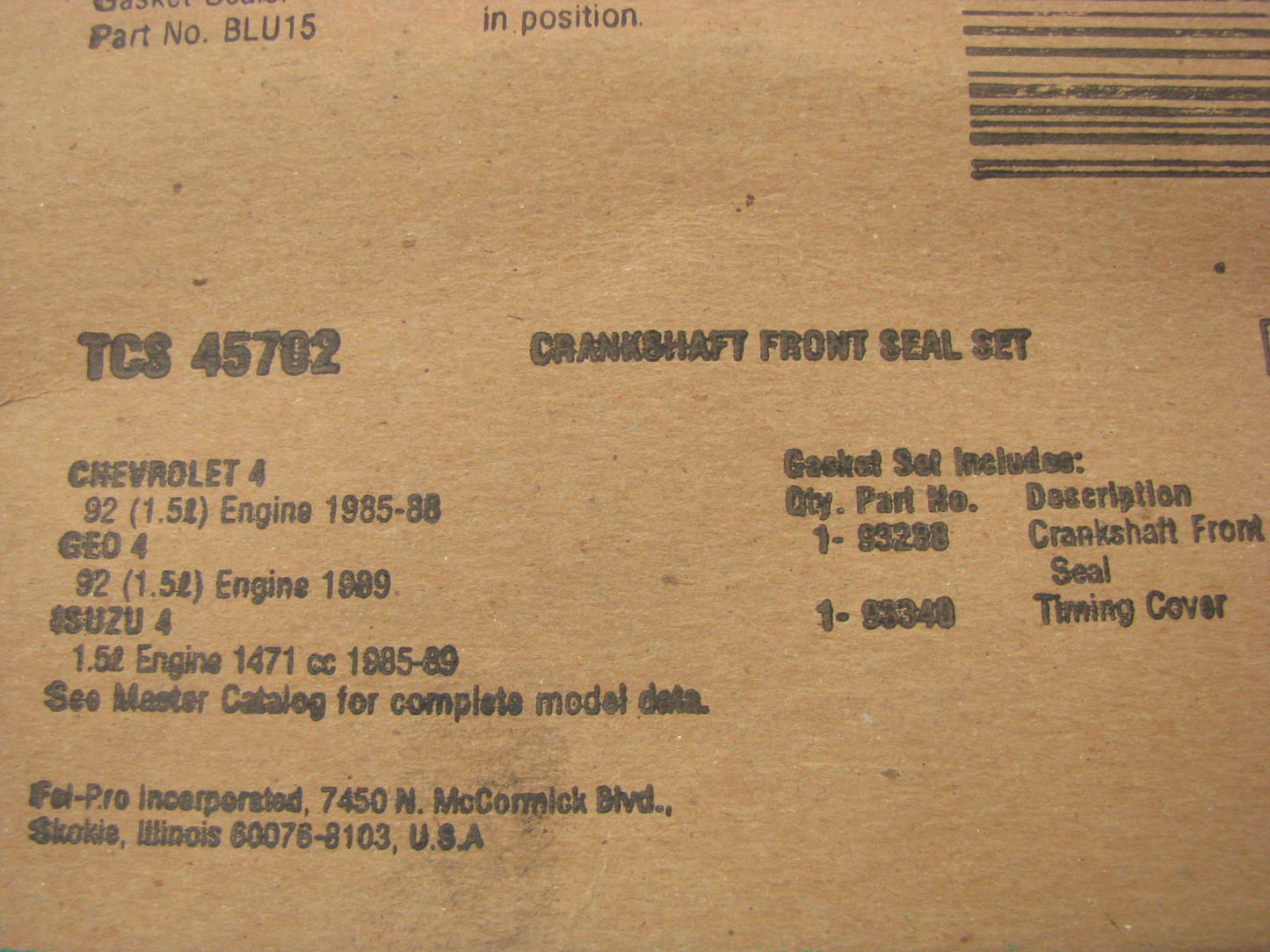 Fel-pro TCS45702 Engine Crankshaft Front Gasket Seal Kit -1985-89 GM 1.5L