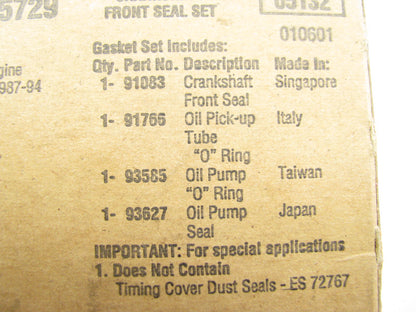 Fel-pro TCS45729 FRONT Crankshaft Seal Set 87-96 Toyota Tercel, 92-96 Paseo 1.5L