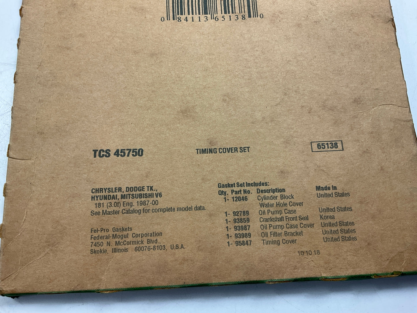 Fel-pro TCS45750 Engine Timing Cover Gasket Set For 1987-2000 Dodge 3.0L V6 SOHC