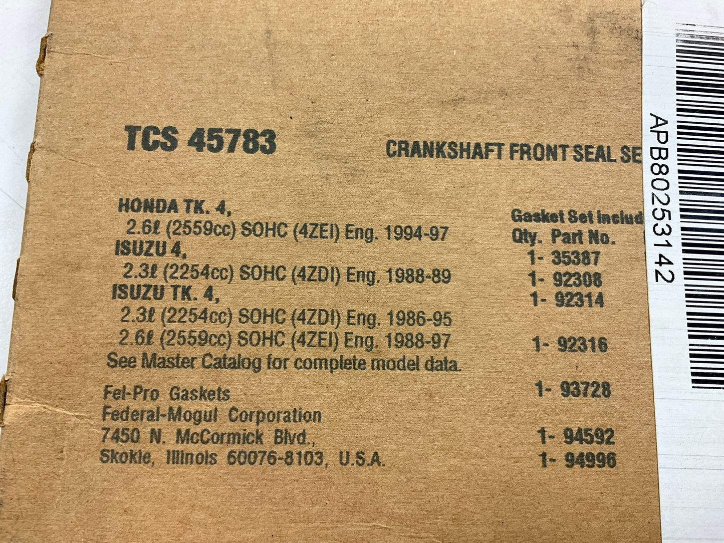 Fel-pro TCS45783 FRONT Engine Crankshaft Gasket Seal Set 86-97 Isuzu 2.3L 2.6L