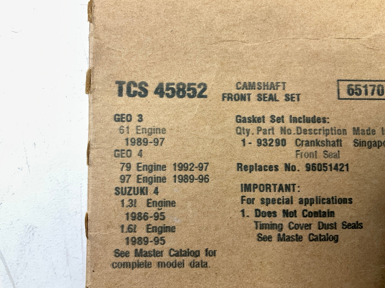 Fel-Pro TCS45852 FRONT Camshaft Seal 85-02 Chevrolet Suzuki 1.0L 1.3L 1.6L SOHC