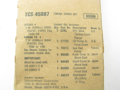 Fel-pro TCS45887 Engine Timing Cover Gasket Set OEM For 1989-2001 Nissan 2.4L