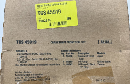 Fel-pro TCS45919 Engine FRONT Crankshaft Seal Gasket Kit For 1990-01 Subaru 2.2L