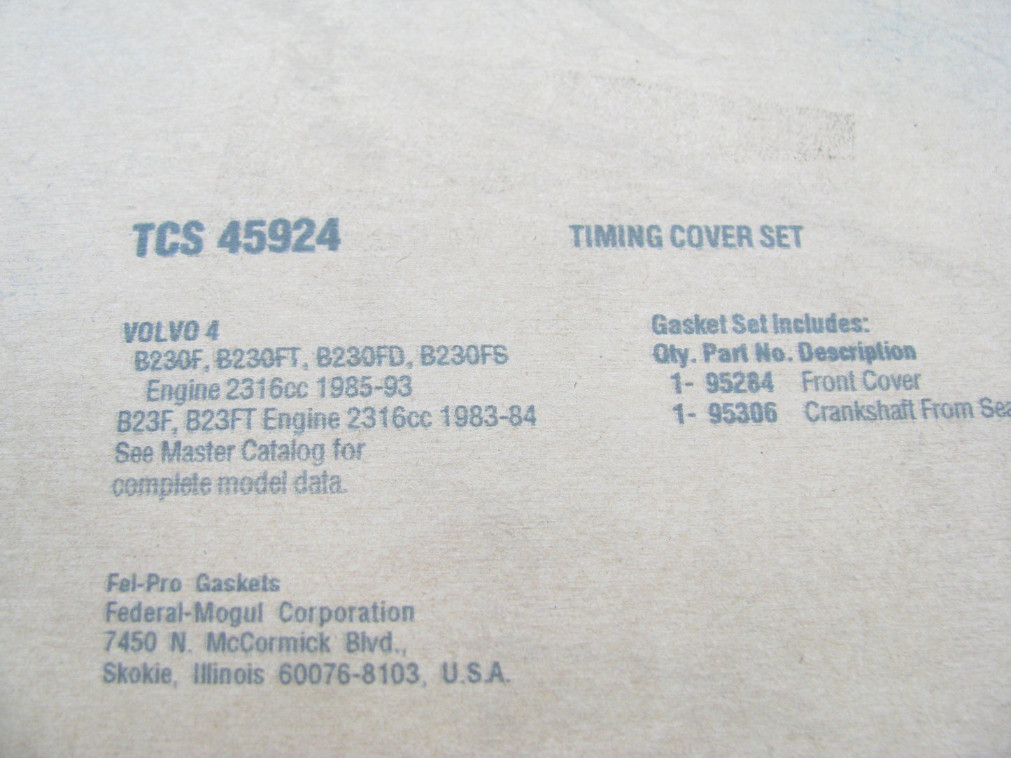 FEL-PRO TCS45924 Engine Crankshaft Seal Kit - 1981-1993 Volvo 2.3L