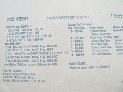 Fel-Pro TCS45941 FRONT Engine Crankshaft Seal Kit
