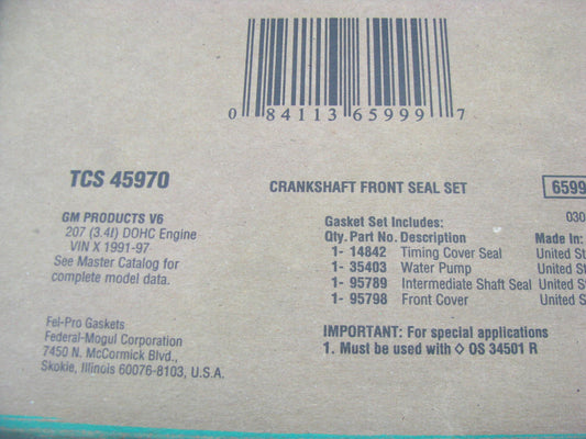 FEL-PRO TCS45970 Front Crankshaft Seal Kit - 91-97 Chevy Olds Pontiac 3.4L V6