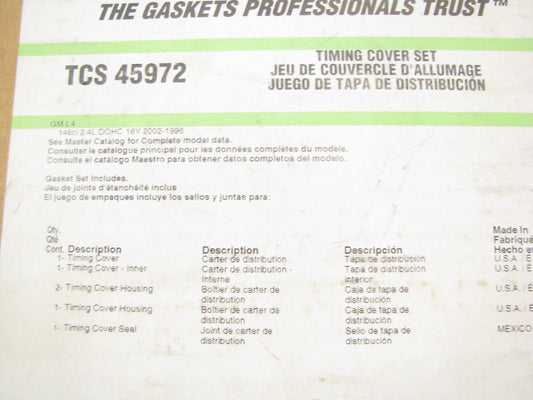 Fel-pro TCS45972-TYPE2 Timing Cover Gasket Set 1996-2002 Chevrolet Pontiac 2.4L