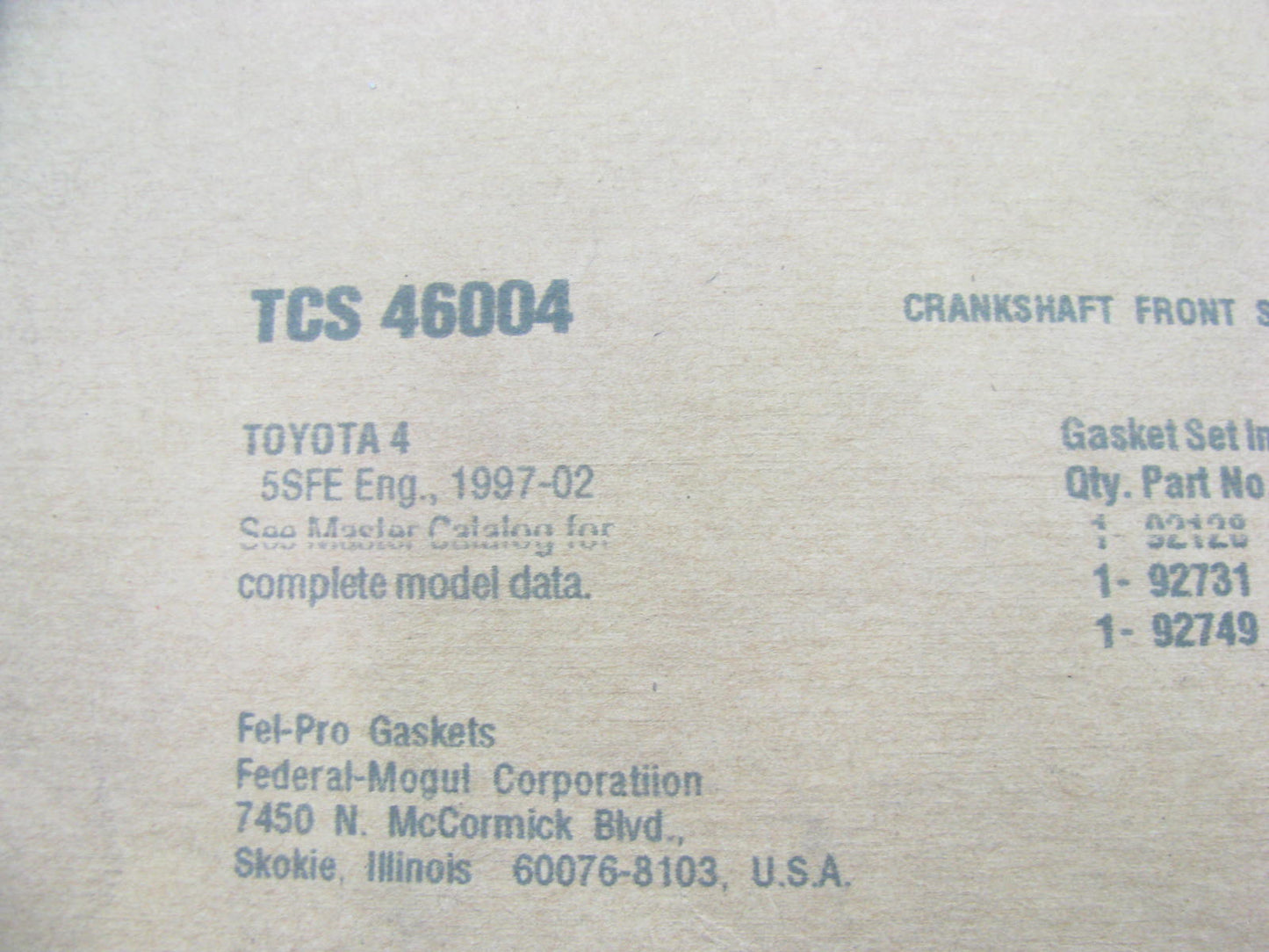 Fel-pro TCS46004 Engine Crankshaft Front Seal Kit - 1999-2001 Toyota Solara 2.2L