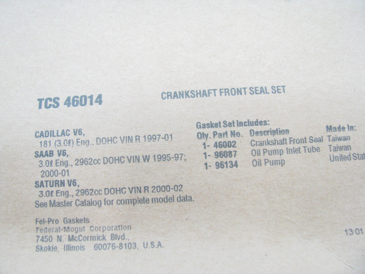 Fel-pro TCS46014 FRONT Engine Crankshaft Seal Kit For 95-05 Saab GM 3.0L 3.2L