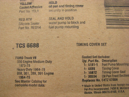 Fel-Pro TCS6688 Engine Timing Cover Gasket Set 1975-1977 Ford F-500 330 V8