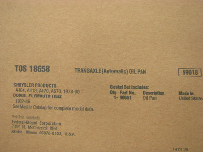 Fel-Pro TOS18658 Auto Trans Oil Pan Gasket For Chrysler A404 A413 A470 A670