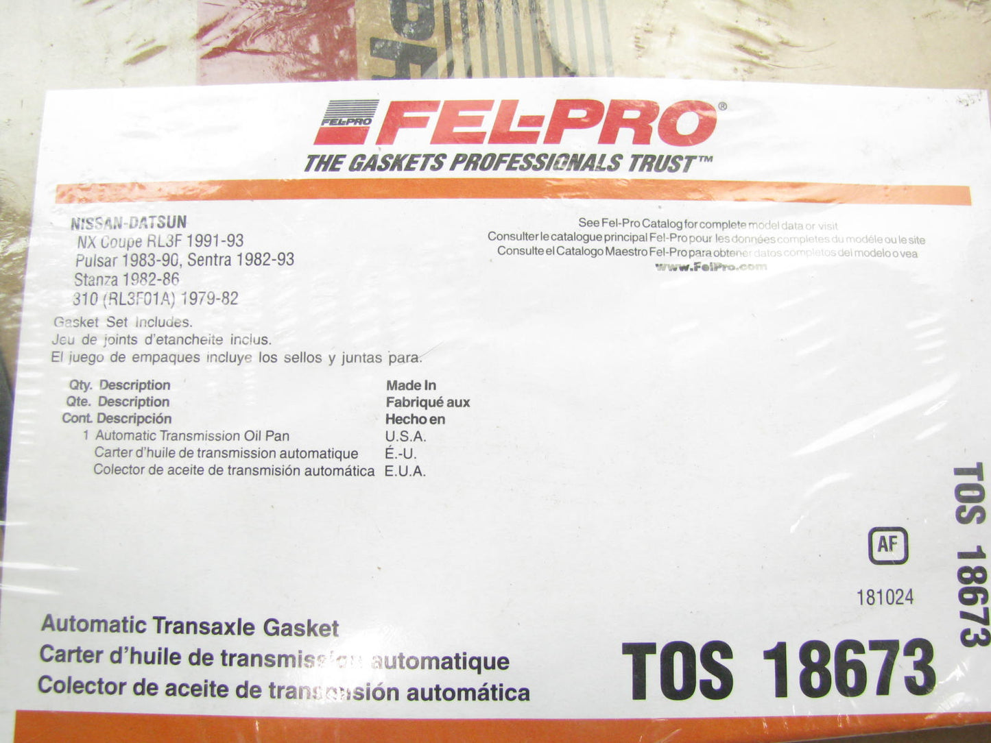 Fel-pro TOS18673 Automatic Transmisssion Oil Pan Gasket For RL3F01A RN3F01A