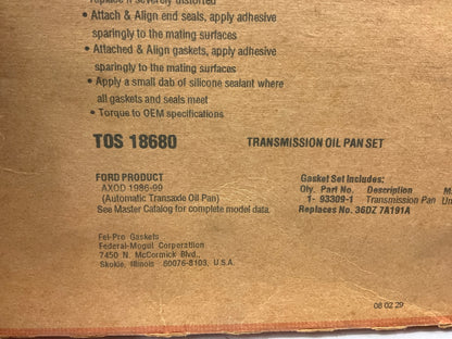 Fel-Pro TOS18680 Auto Trans Oil Pan Gasket - AXOD, AXOD-E Tranny 17-BOLT HOLE