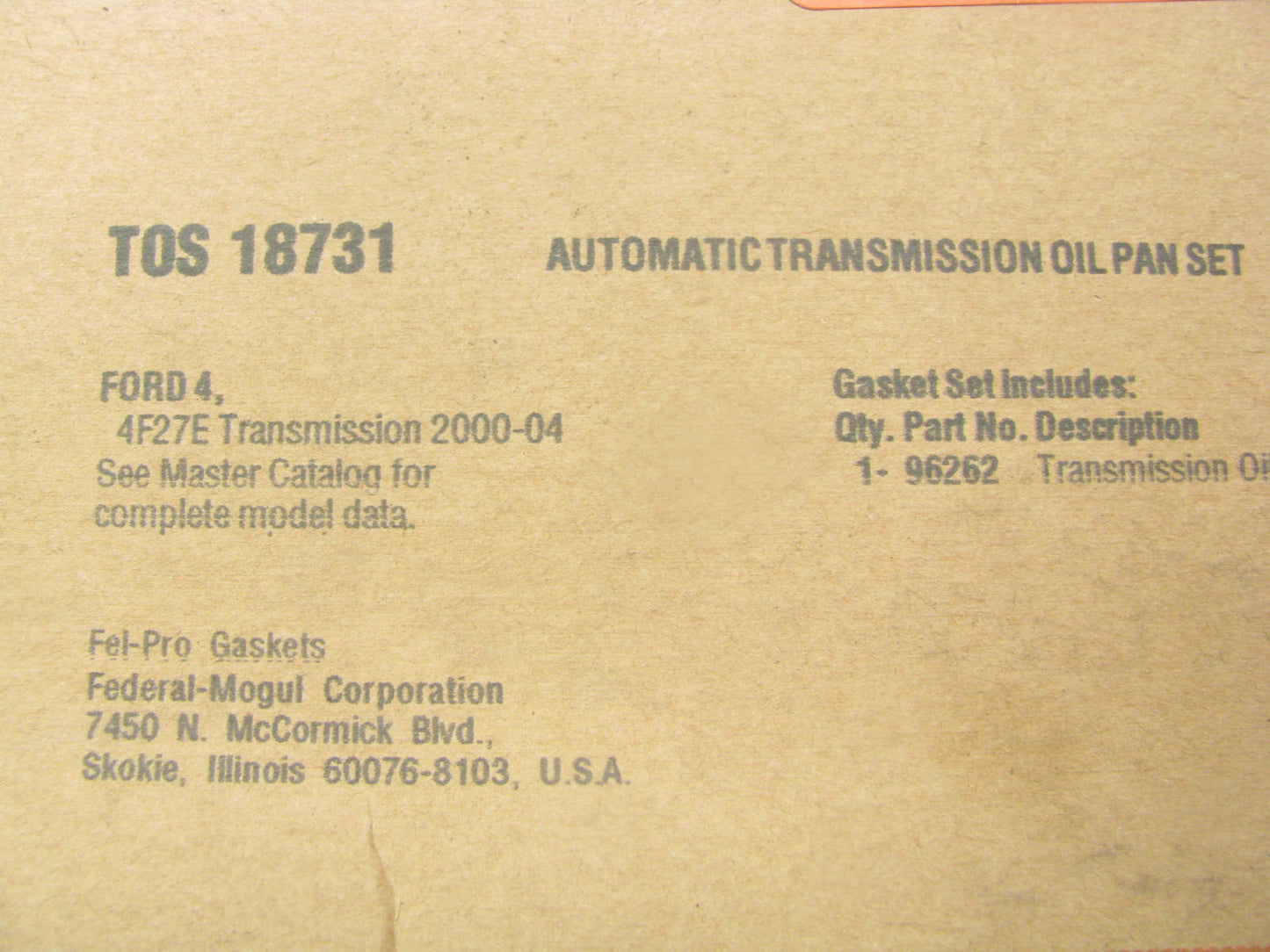 Fel-pro TOS18731 Auto Trans Oil Pan Gasket - Ford 4F27E, FNR5