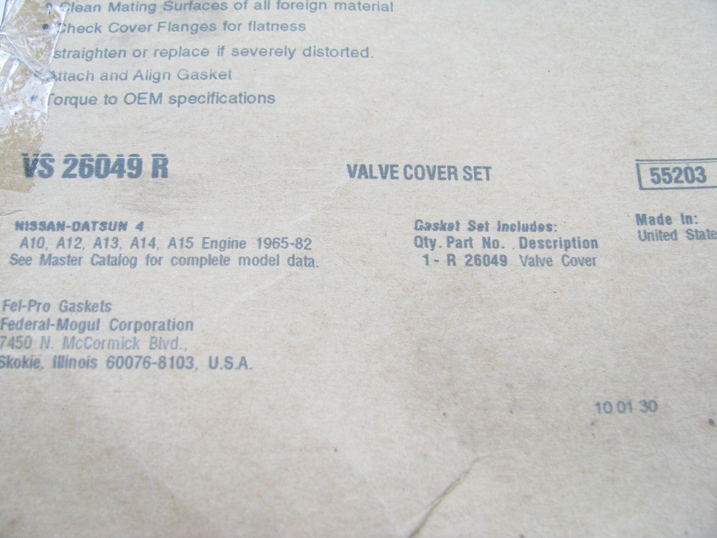 Fel-Pro VS26049R Valve Cover Gasket For 1965-82 Datsun 1.0L 1.2L 1.3L 1.4L 1.5L
