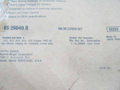Fel-Pro VS26049R Valve Cover Gasket For 1965-82 Datsun 1.0L 1.2L 1.3L 1.4L 1.5L
