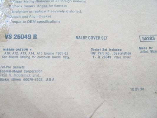 Fel-Pro VS26049R Valve Cover Gasket For 1965-82 Datsun 1.0L 1.2L 1.3L 1.4L 1.5L