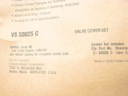 Fel-pro VS50025C Engine Valve Cover Gasket Set For 87-90 Dodge 3.9L V6 OHV- CORK