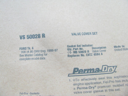 Fel-Pro VS50028R Valve Cover Gasket For 1988-96 Ford TRUCK 300 4.9L I6