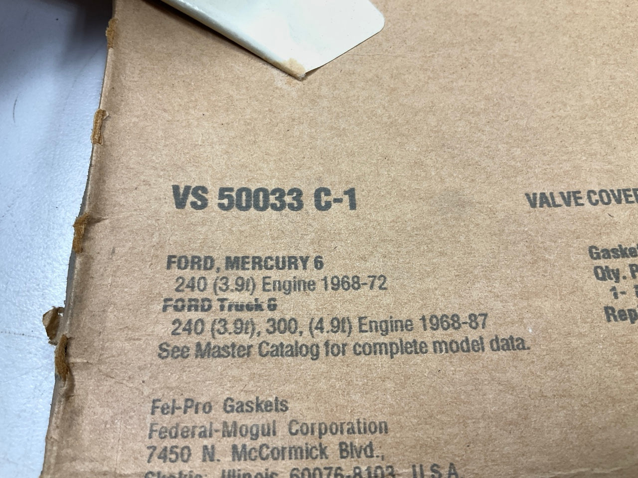 FEL-PRO VS50033C-1 Engine Valve Cover Gasket 1968-1987 Ford 240 300 L6