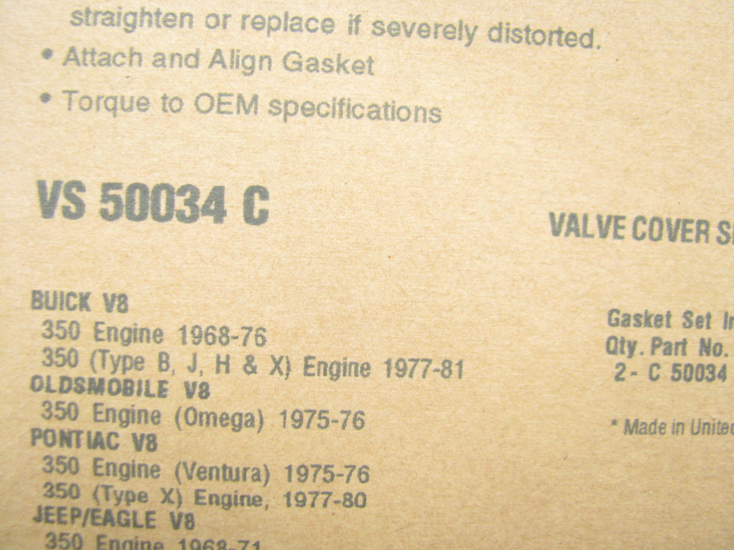 Fel-pro VS50034C Engine Valve Cover Gasket Set