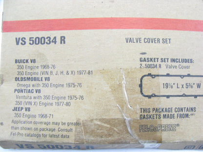 Fel-pro VS50034R Engine Valve Cover Gasket Set For 1968-1980 Jeep GM 350 V8