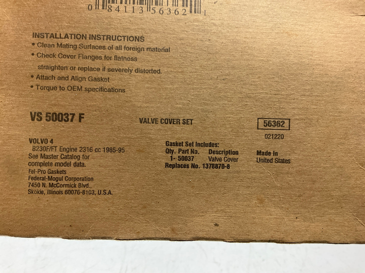 Fel-Pro VS50037F Valve Cover Gasket 1985-1995 Volvo 240 244 245 740 760 780 2.3L
