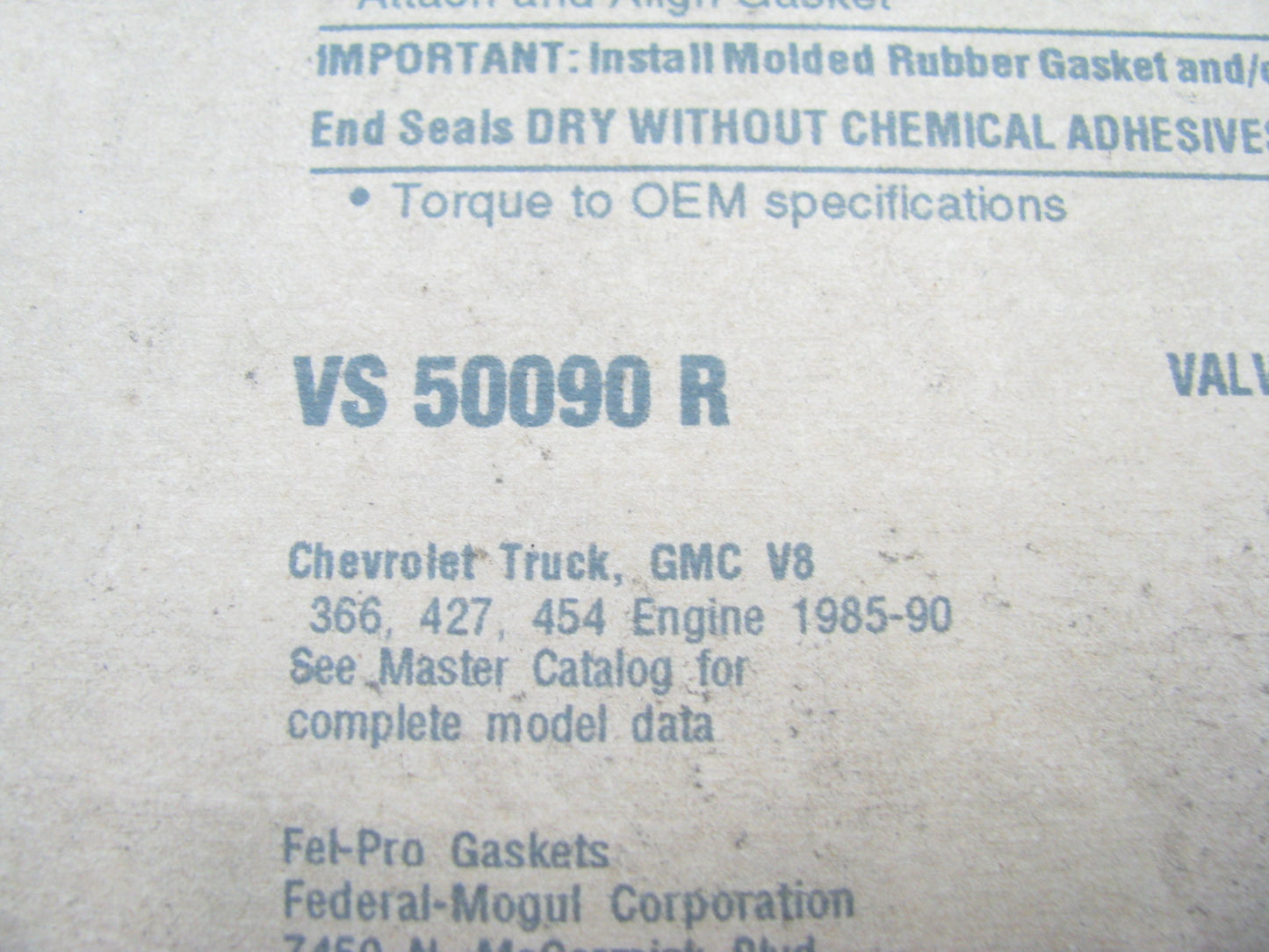 FEL-PRO VS50090R Engine Valve Cover Gasket Set - 1985-1990 Chevy GMC 454 7.4L V8