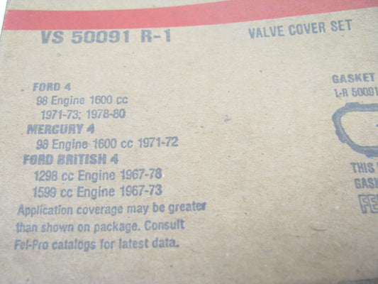 Fel-Pro VS50091R-1 Valve Cover Gasket 1970-80 Mercury Ford 1.6L I4