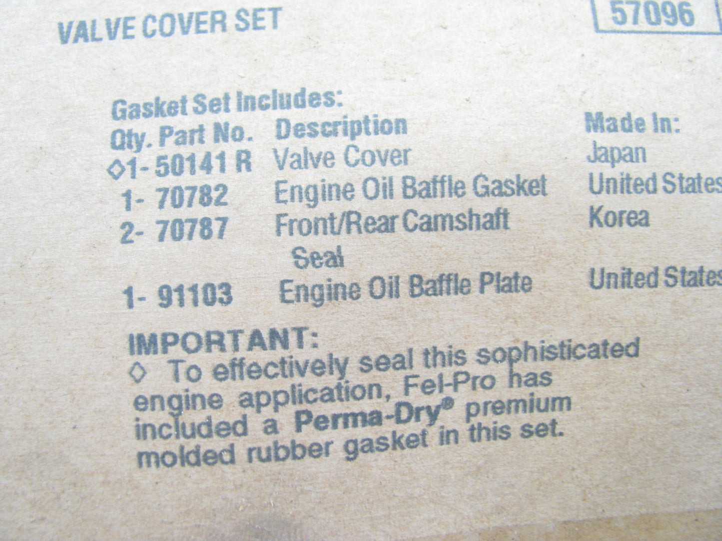 FEL-PRO VS50098R Engine Valve Cover Gasket Set - 1970-1984 Ford 1.6L 1.8L 2.0L