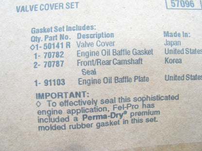 FEL-PRO VS50098R Engine Valve Cover Gasket Set - 1970-1984 Ford 1.6L 1.8L 2.0L